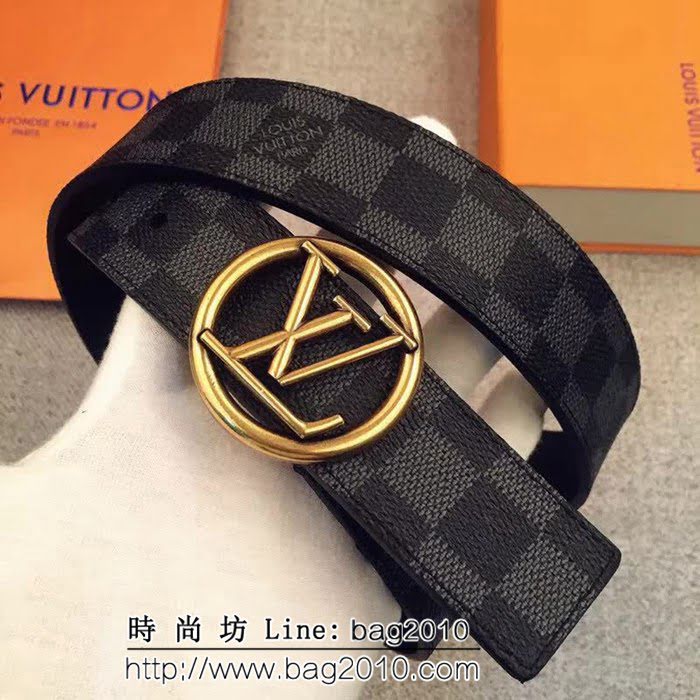 路易威登LV Monogram帆布 圓形LV logo 男士皮帶 LHG1217
